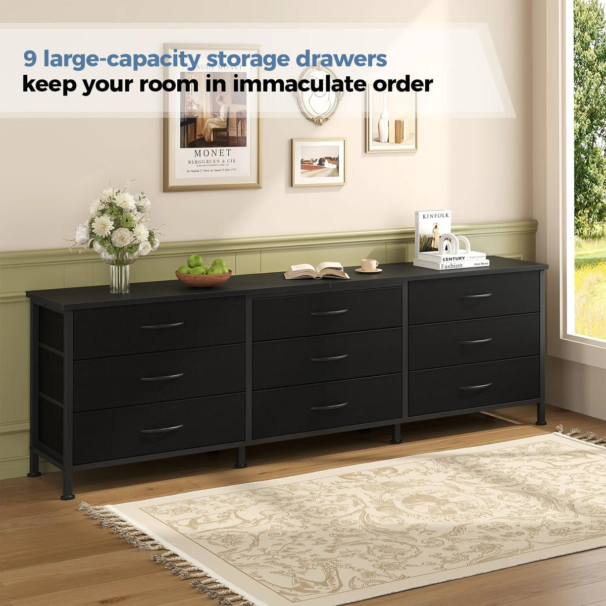 JHK Modern Nine Drawer Entertainment Center For Living Rooms