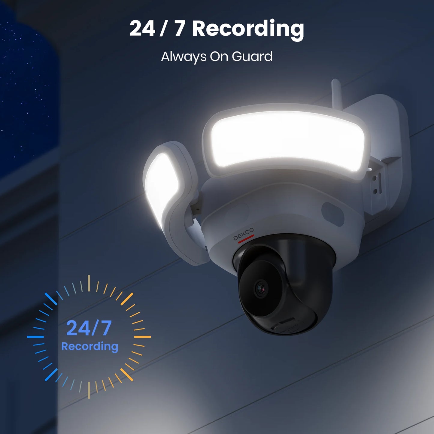 Dekco 3K UHD WiFi Floodlight Camera Outdoor 360° View Color Night Vision Wireless Security Camera PIR Detection 2-way Audio