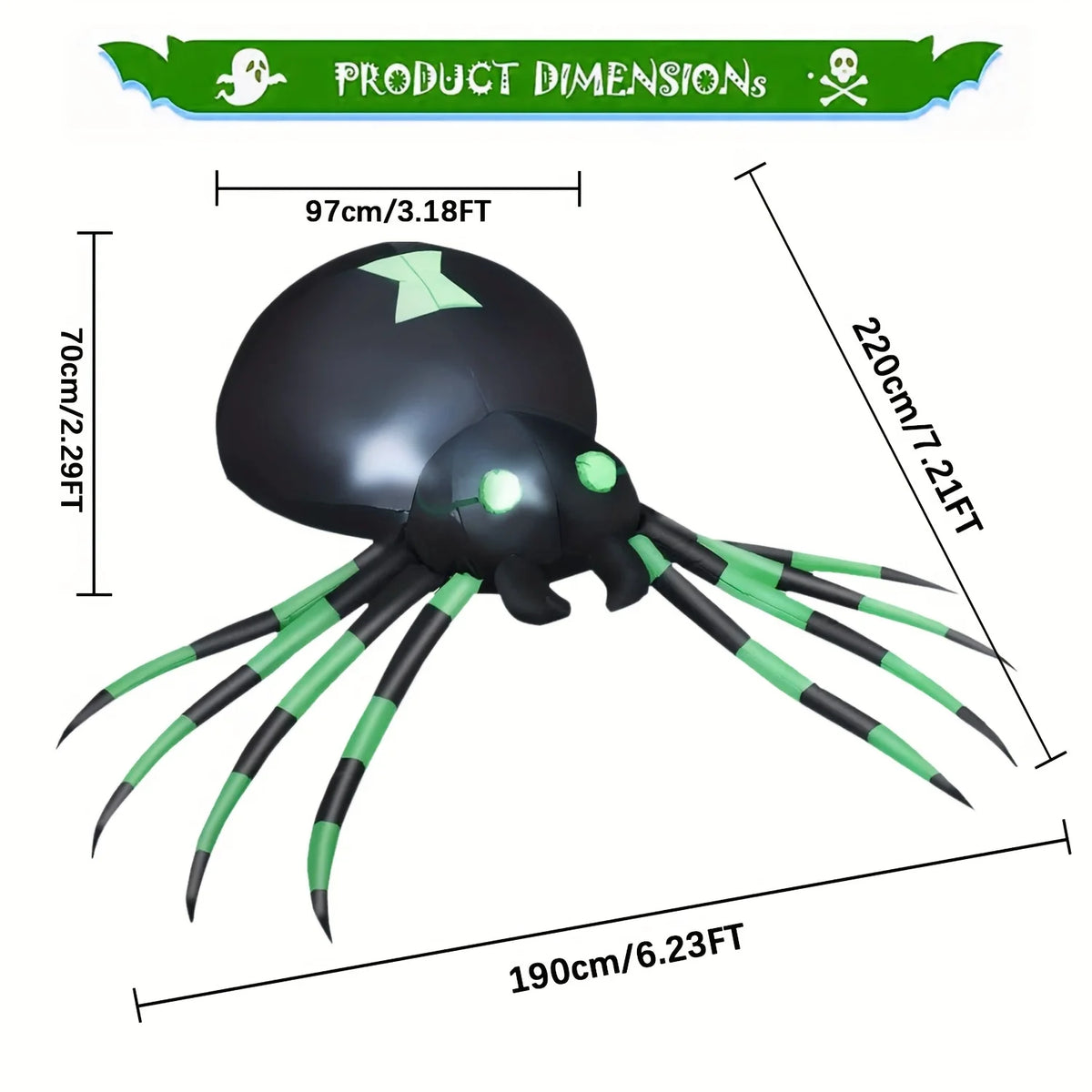 Giant 7.2 FT LED Glowing Inflatable Spider Creepy Blow Up Yard Decor with Stakes & Blower, Outdoor Halloween Airblown Spider for Lawn Garden Party Quick Setup & Fast Deflate Design Fast Shipping