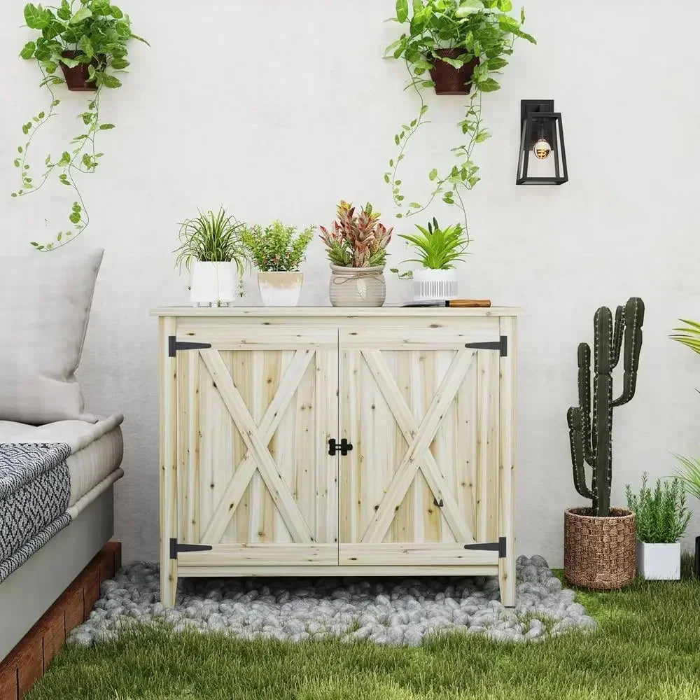 Weatherproof Wood Outdoor Storage Cabinet With Dual Doors