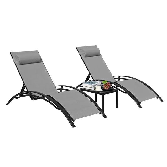 Aluminum Lounge Chair for Outside with 5 Adjustable Positions with Table 3Pcs Chaise Outdoor for Pool, Garden, Camping, Backyard