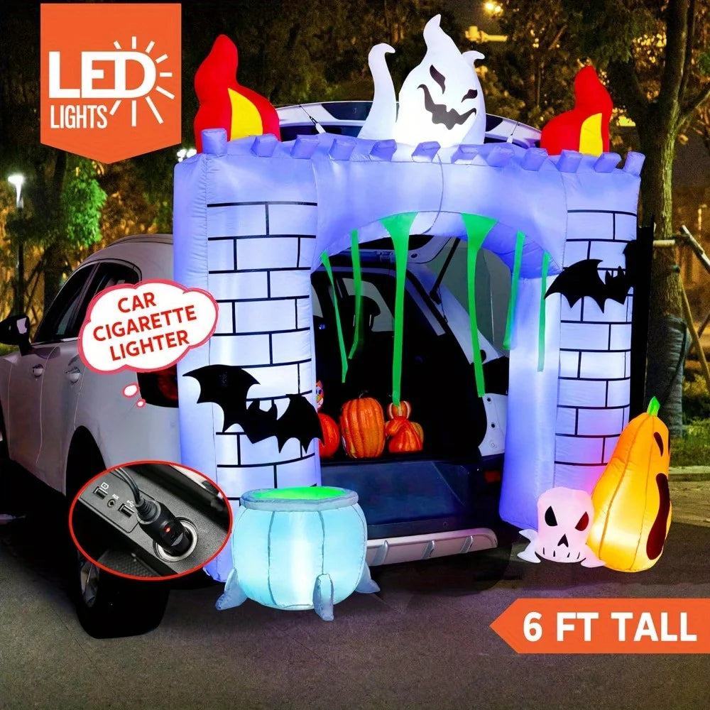 Halloween Inflatable Haunted Castle Led Outdoor Trunk Or Treat Decor
