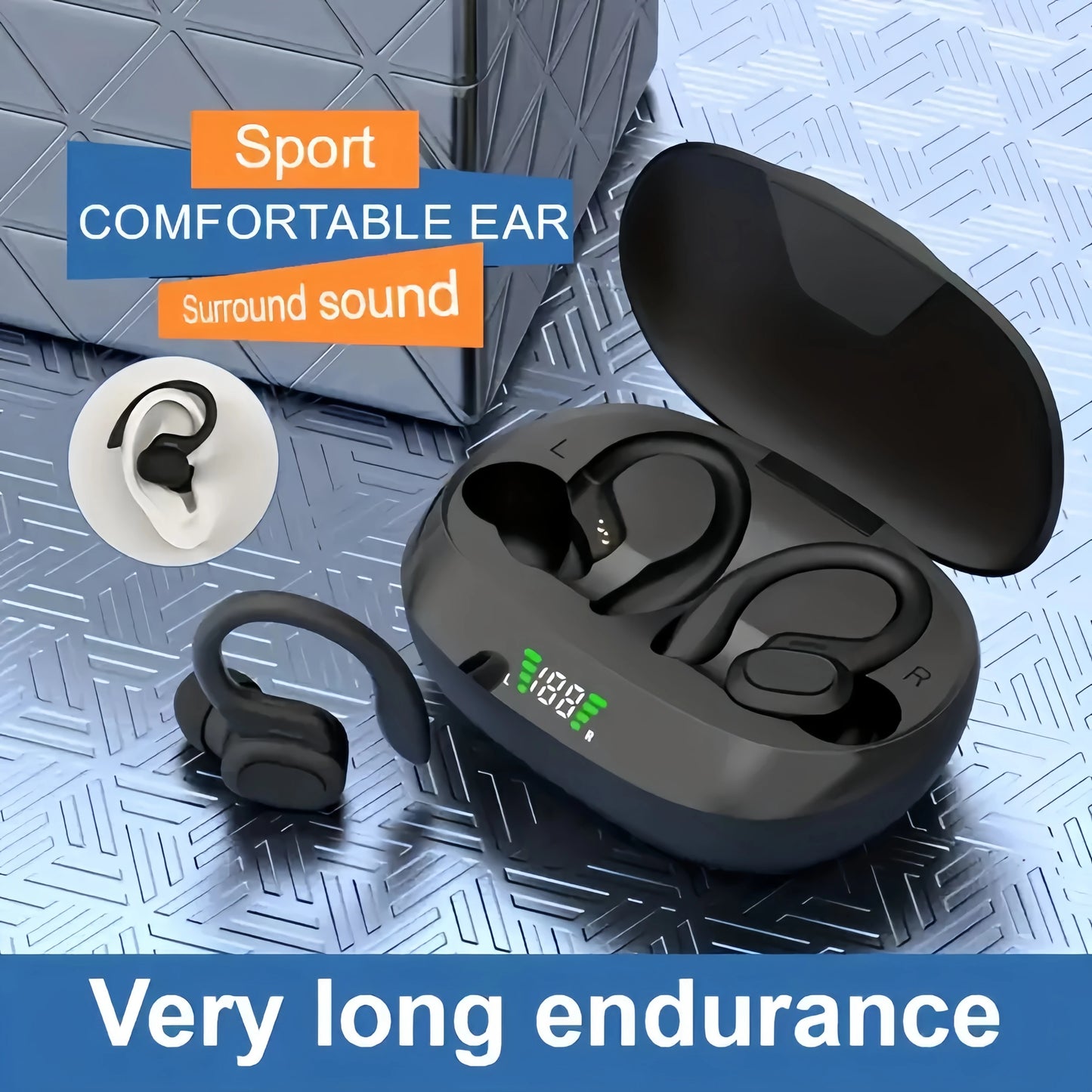 True Wireless Earbuds, Headphones with Microphone, Sports Ear Clip, In-Ear Headphones with Led Display