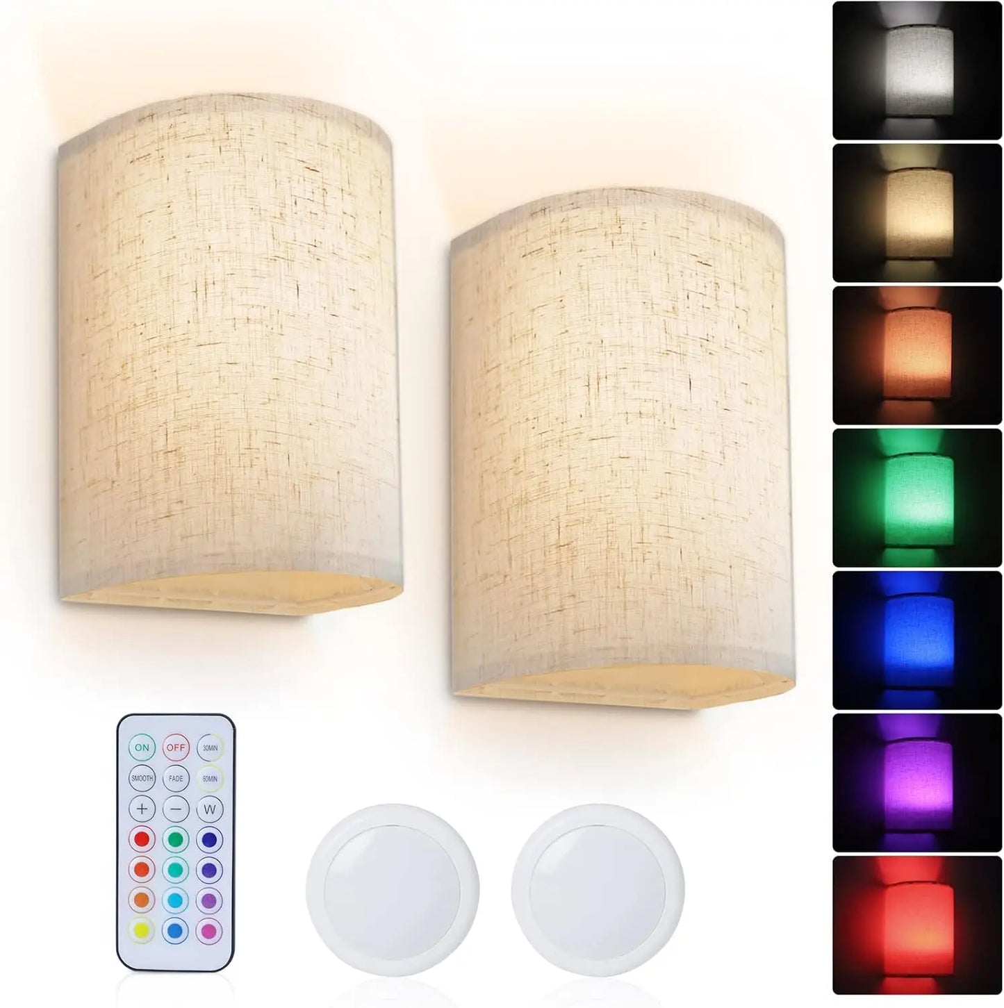 Versatile Fabric Wall Sconces Set of 2: Choose from Rechargeable, Battery, CCT & RGB Options for Perfect Ambiance in Any Room!