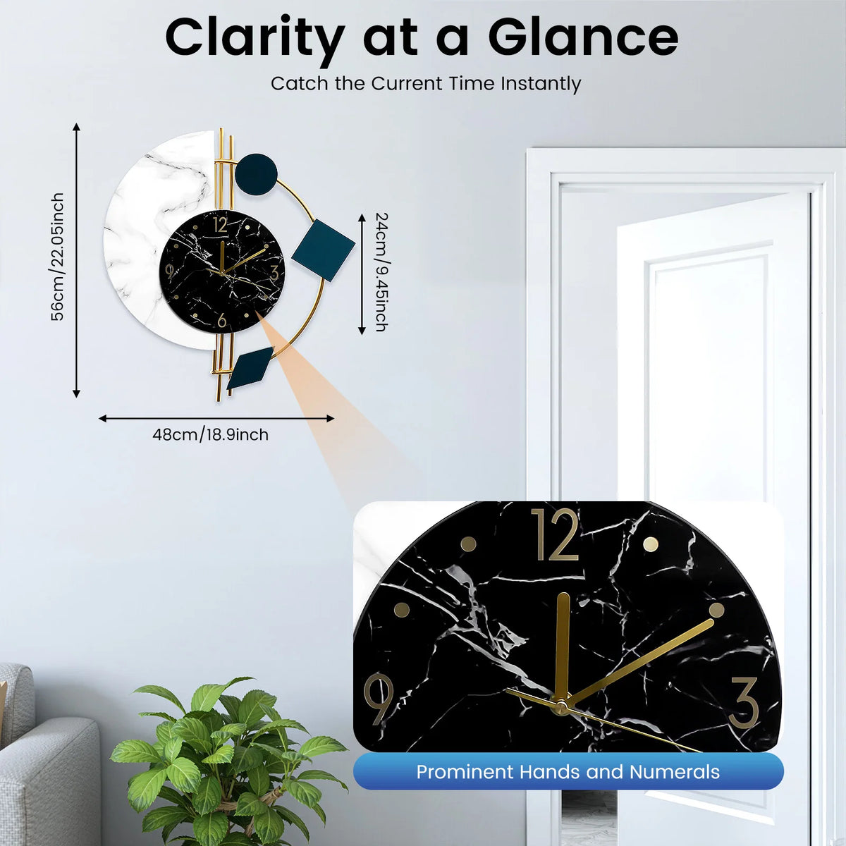 Premium Silent Sweep Marble Wall Clock For Living Rooms