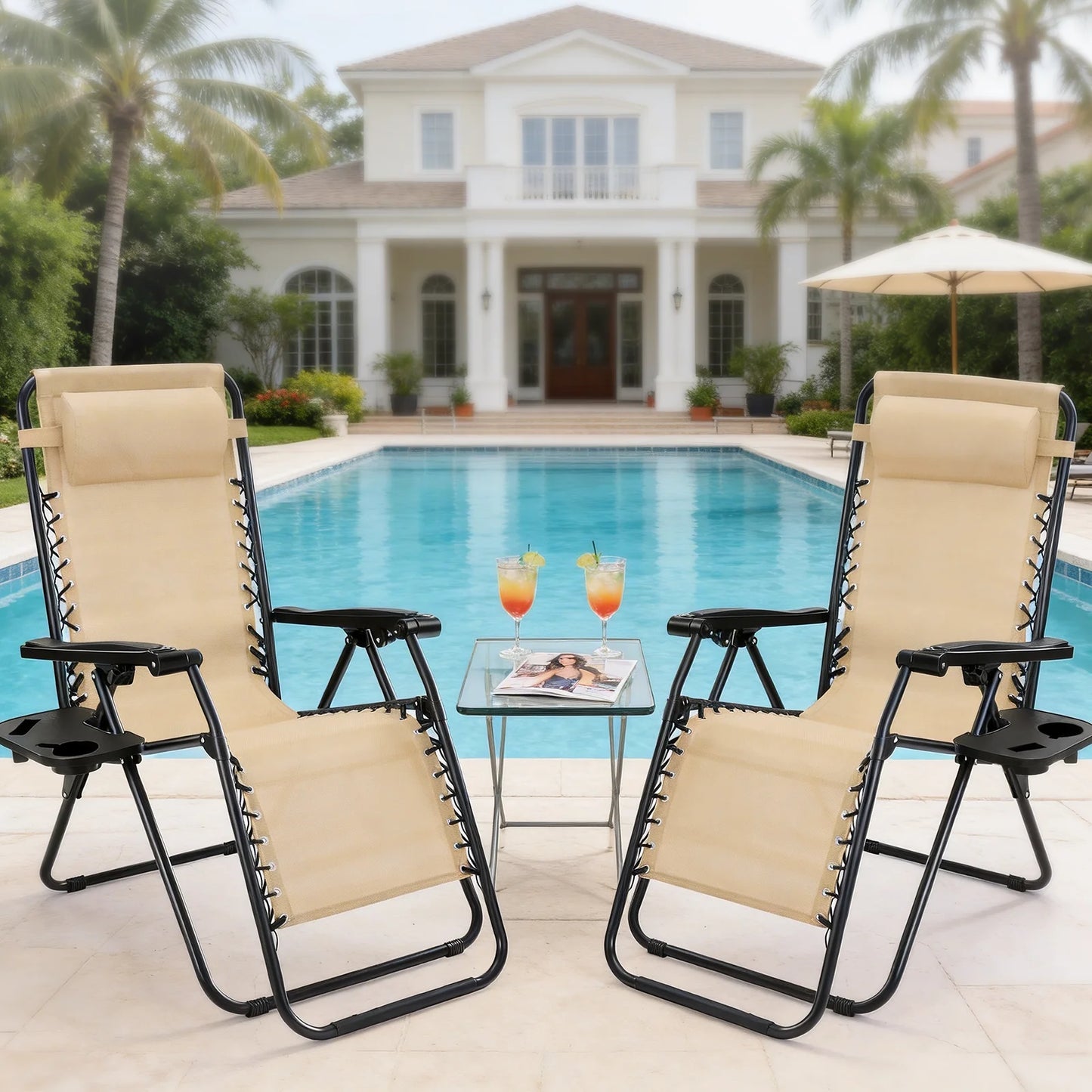 JHK Portable Zero Gravity Recliner Chairs Set of 2 Outdoor Lounge Chair with Cup Holder Trays Adjustable Pillow