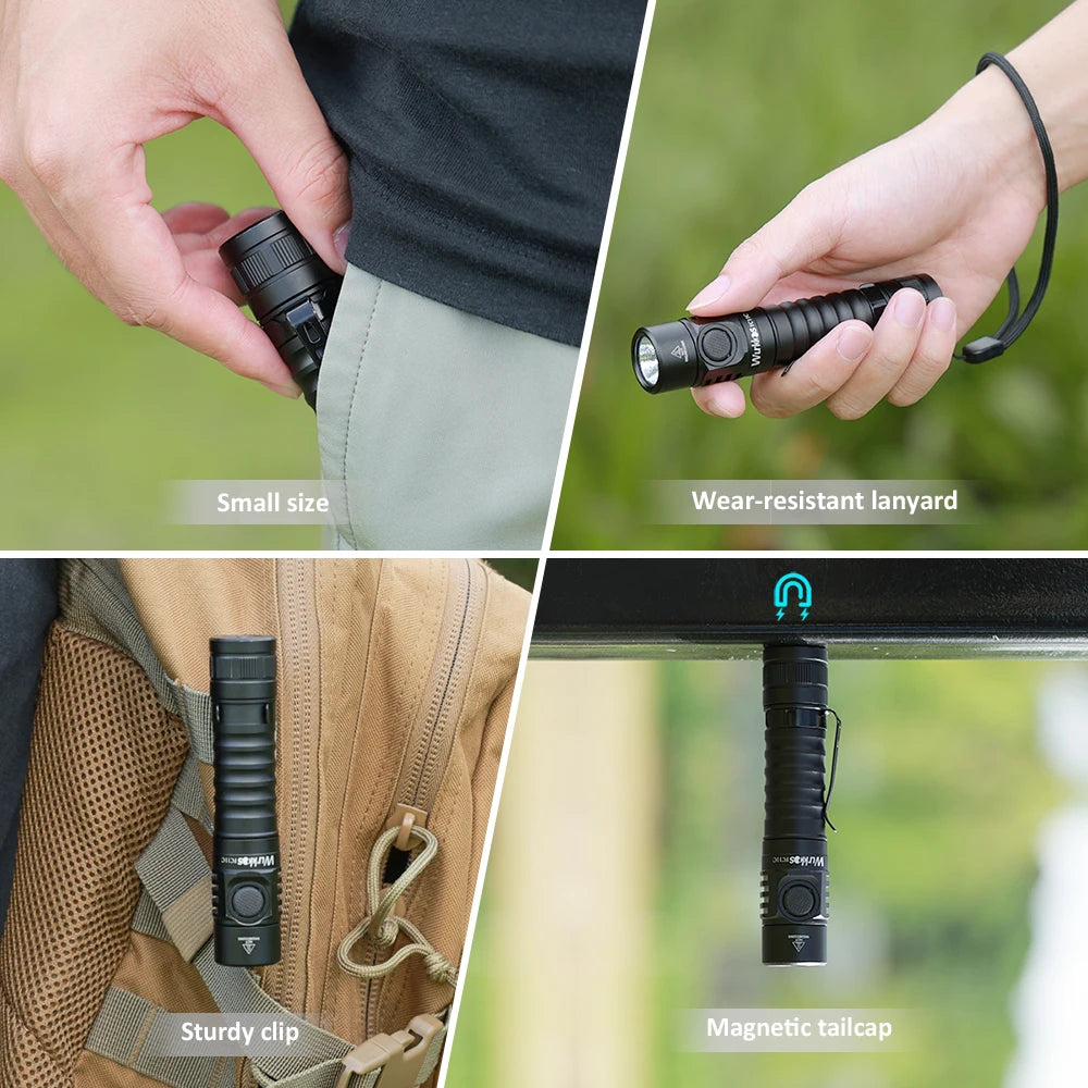 USB-C Rechargeable EDC 18650 Flashlight Max Output 1200 LM IP68 Waterproof Magnetic Tail Hiking Travel light