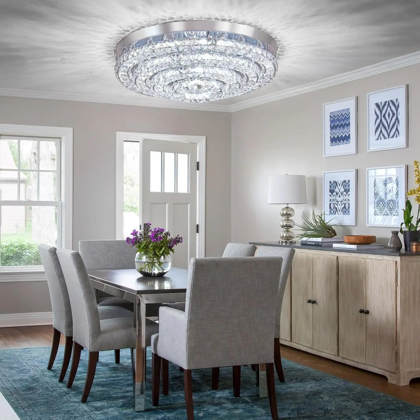 FRIXCHUR Crystal Chandelier Semi Flush Mount LED Ceiling Light