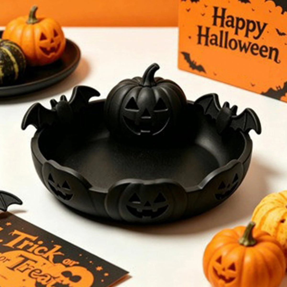 Reusable Candy Pumpkin Snack Tray for parties and Halloween decoration.