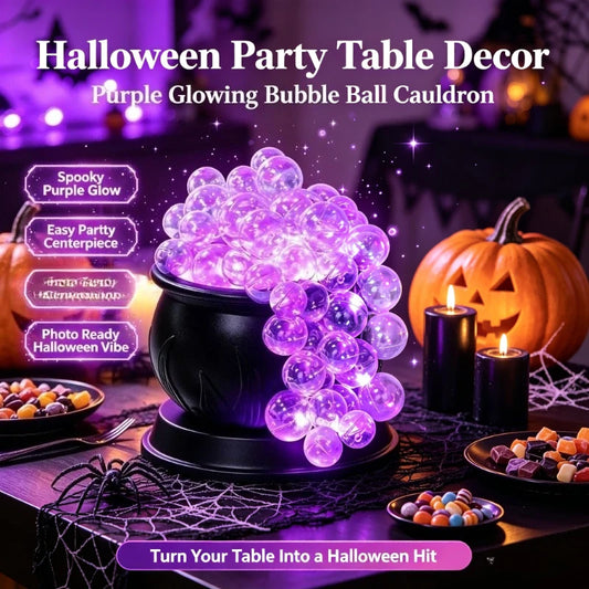 Vintage-Style Halloween Bubbling Witch Cauldron Decor Black Jar with Purple LED Light Bubbles, Hocus Pocus Tabletop Ornament  for Home Party Haunted House Indoor Decoration
