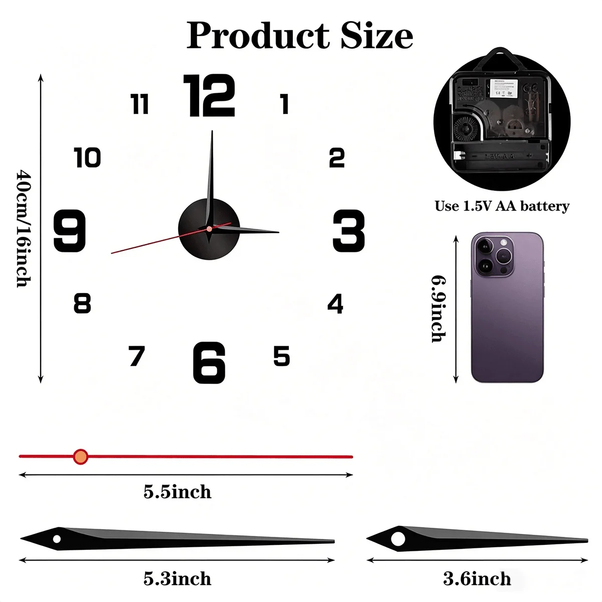 Minimalist Glow In The Dark Wall Clock Mirror Surface
