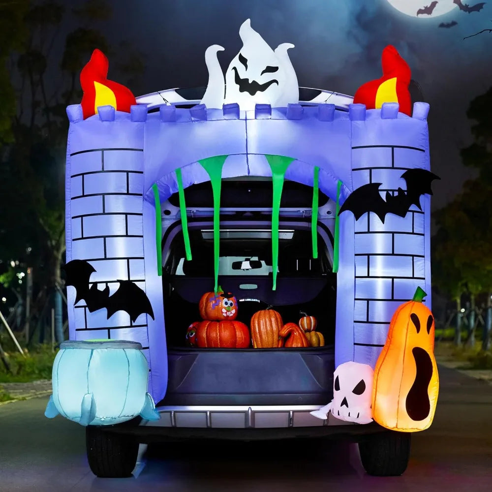 Halloween Inflatable Haunted Castle Led Outdoor Trunk Or Treat Decor