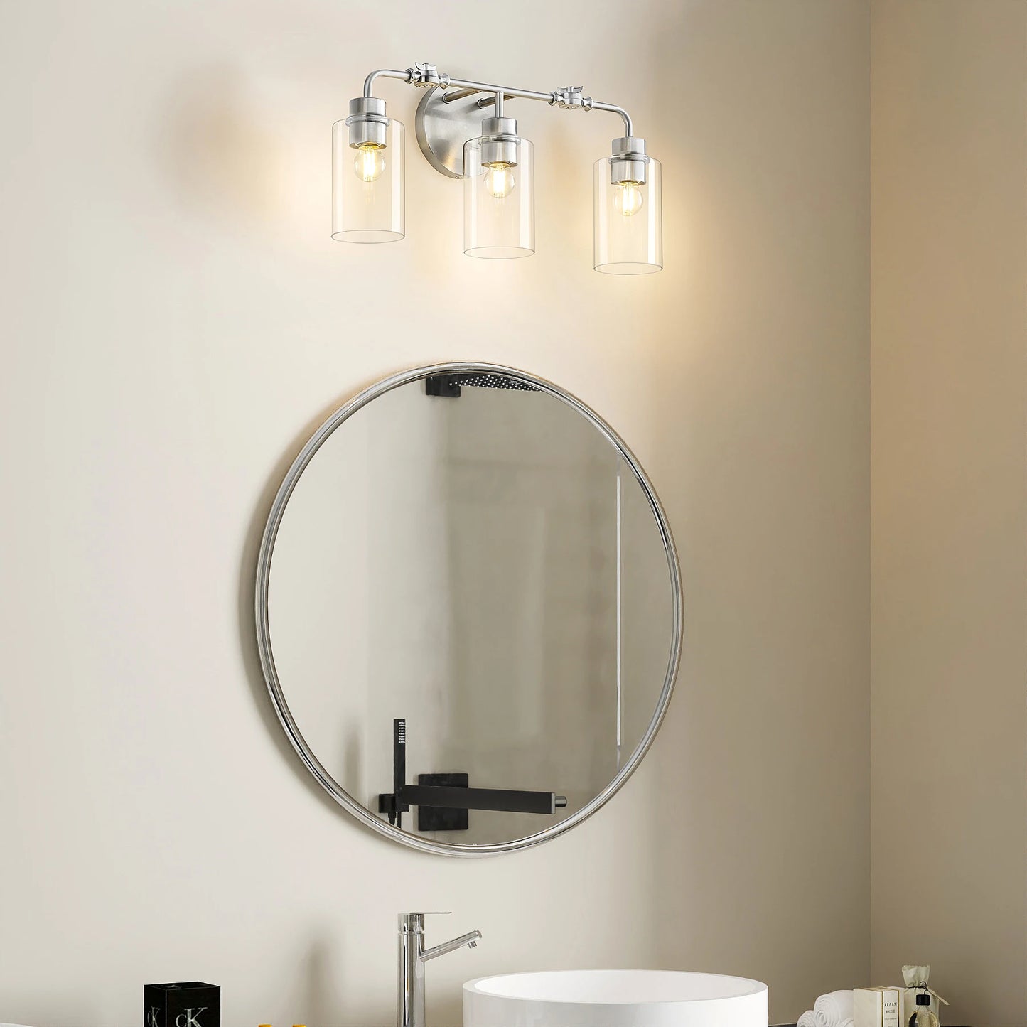 Tribesigns 3 Light Bathroom Vanity Light With Clear Glass Shades