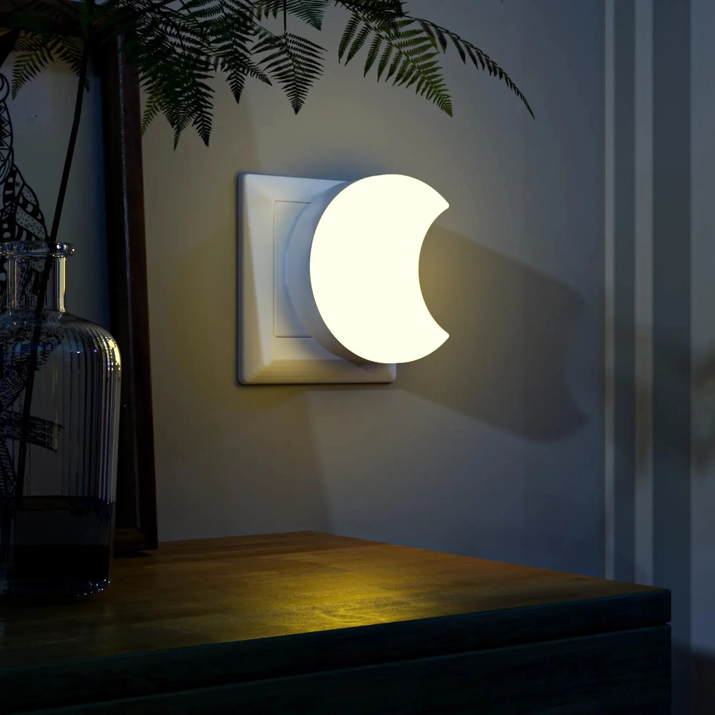Moon Shape LED Night Light Sensor Plug Auto On Off