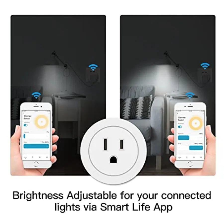 Smart WiFi Power Dimmer Plug, Brightness Adjust Timer Socket, Tuya Smart Life App Remote Control, Compatible with Alexa and Goo