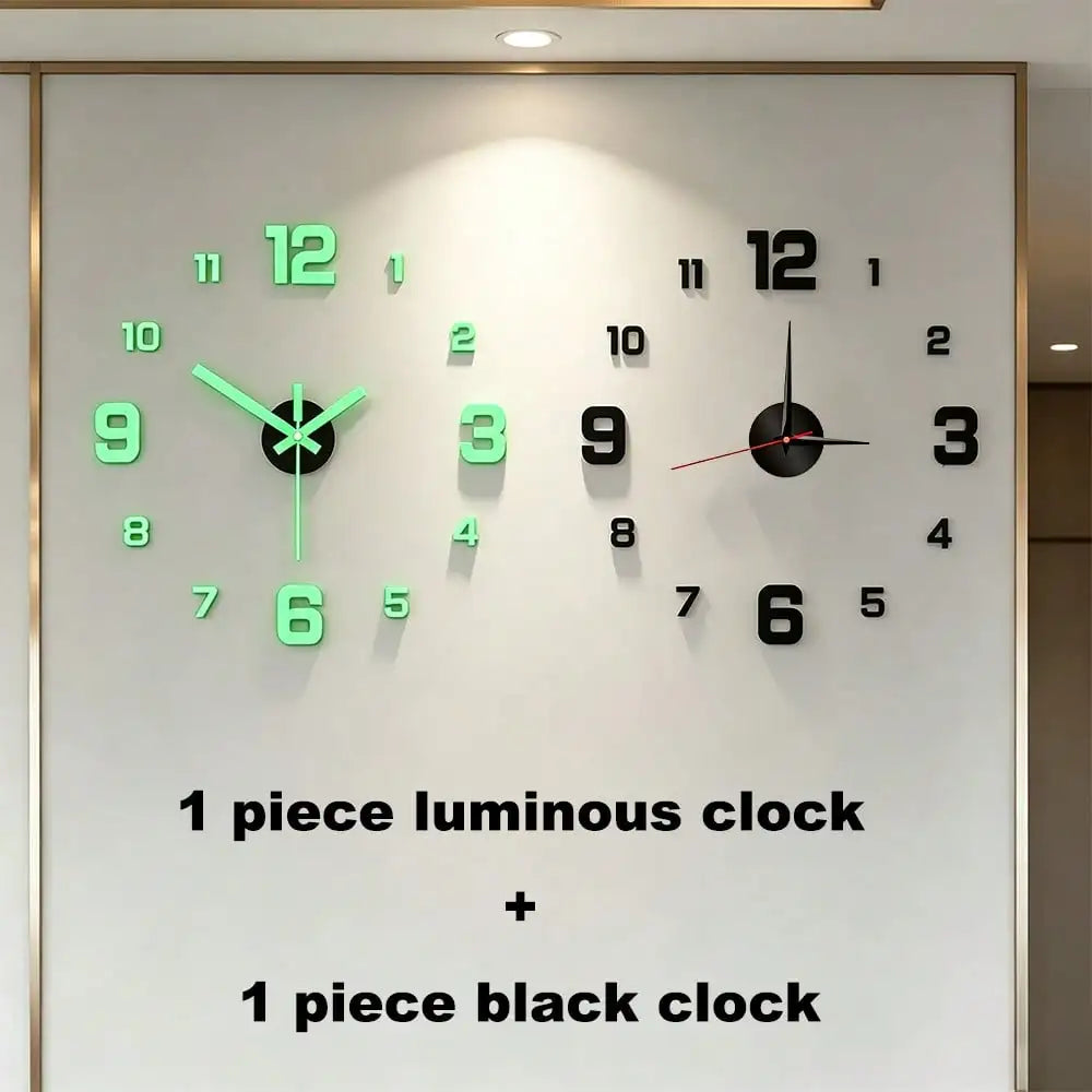 Minimalist Glow In The Dark Wall Clock Mirror Surface