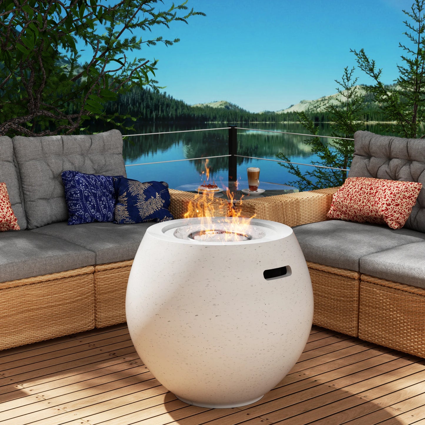 Propane Fire Pits for Outside 40,000 BTU Gas Fire Pit Table 21-inch Patio Square Smokeless Concrete Fire Table Glass Beads