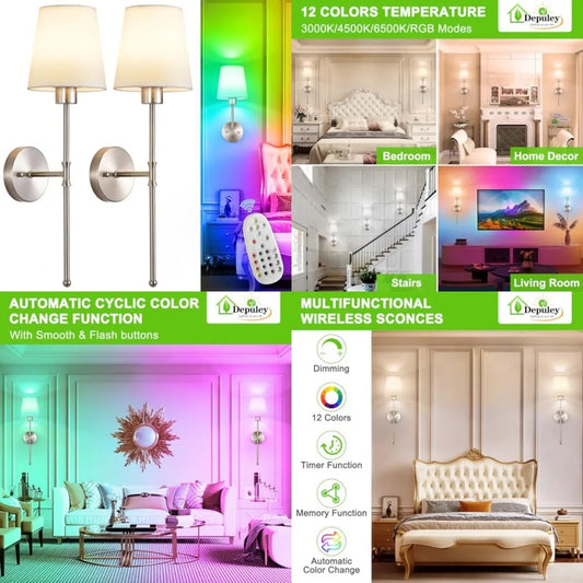 Battery Operated Wall Sconce: Wireless Wall Lights with Remote for Bedroom - 1 Colors Rechargeable Wall Lamp for Living Room Di