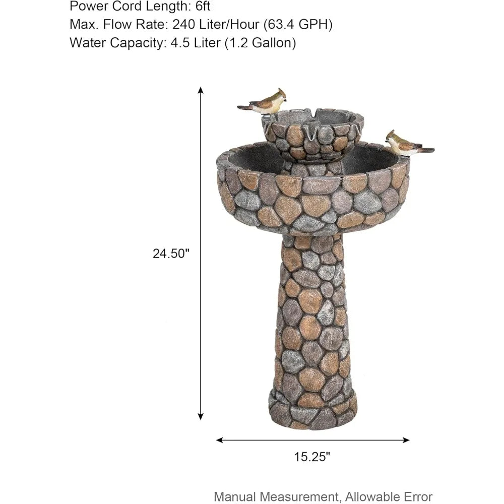 Stone Like 2 Tier Outdoor Water Fountain With Birds