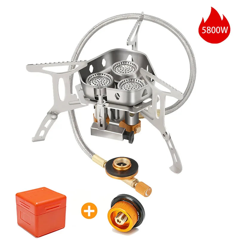 Camping Wind Proof Gas Stove Outdoor Burner Strong Fire Heater Cooker Portable Furnace Supplies Equipment Picnic
