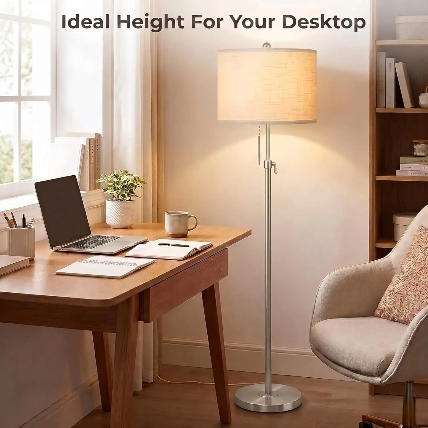 Brushed Nickel Floor Lamp Height Adjustable Modern Tall Three Way Dimmable