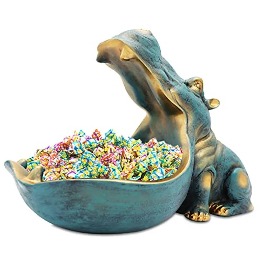 Hippo Statue, Large Hipotamus Figurine Home Sculpture with Resin, Hippo Candy Jar, Candy Dish Bowl for Office Desk, Key Bowl fo