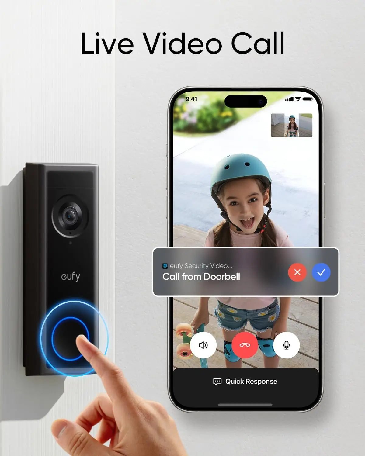 Renewed eufy Security Video Doorbell Camera C31,2K FHD,Battery/Wired Powered,Head-to-Toe View,Live Video Call,Wireless Doorbell