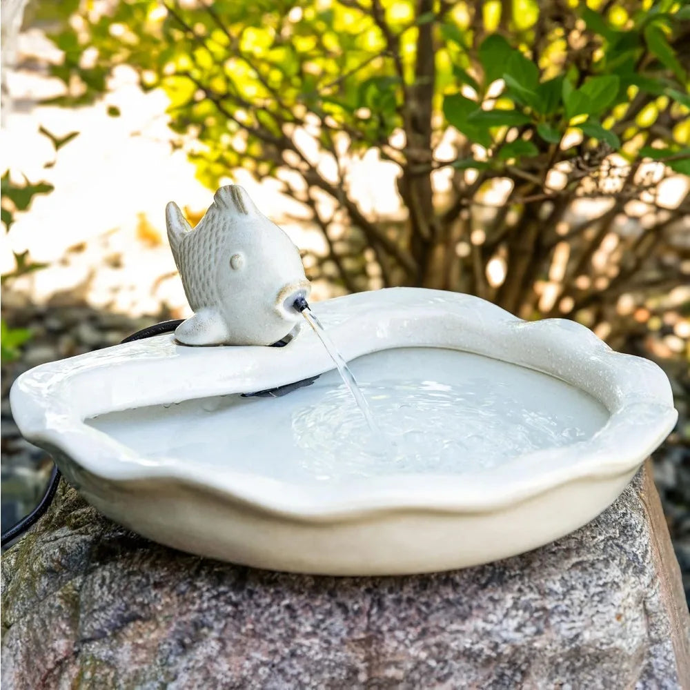 Glazed Ceramic Fish Outdoor Garden Fountain for Patio and Deck
