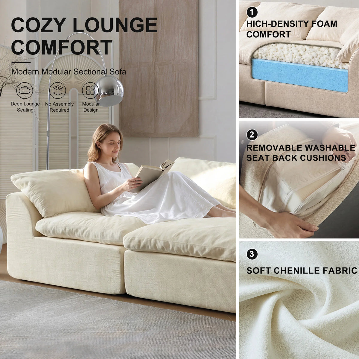 Yeflixvrau Modern L Shape Sectional Sofa With Removable Cushions