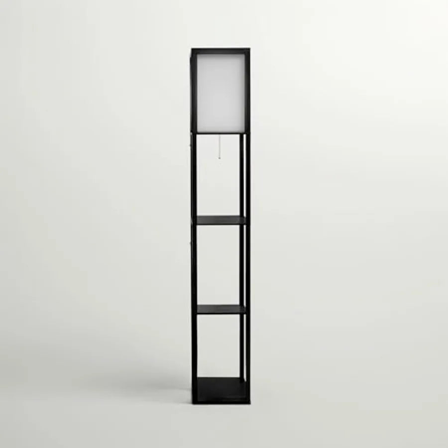 Maxwell - Modern Shelf Floor Lamp with Lamp Shade and Warm LED Bulb, Corner Display Floor Lamp with Shelves for Living Room, Be