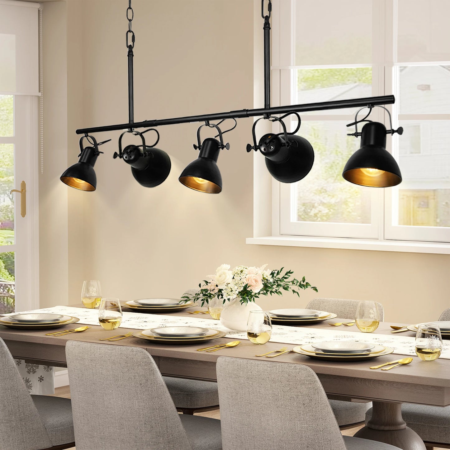 Five Light Kitchen Island Chandelier Linear Pendant Light Adjustable Angles