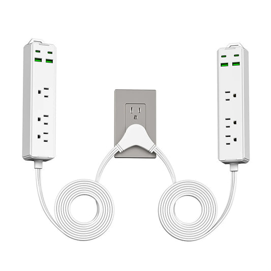 14 in1 Split Twin Extension Cord Power Strip, Outlet Plug with 6 AC Outlet,4 USB and 4 Type-C,Double Extension Cord Splitter for Indoor Use ,Multi-Outlet Power Socket Adapter Space-Saving for Bedroom Dorm Room Home,His and He