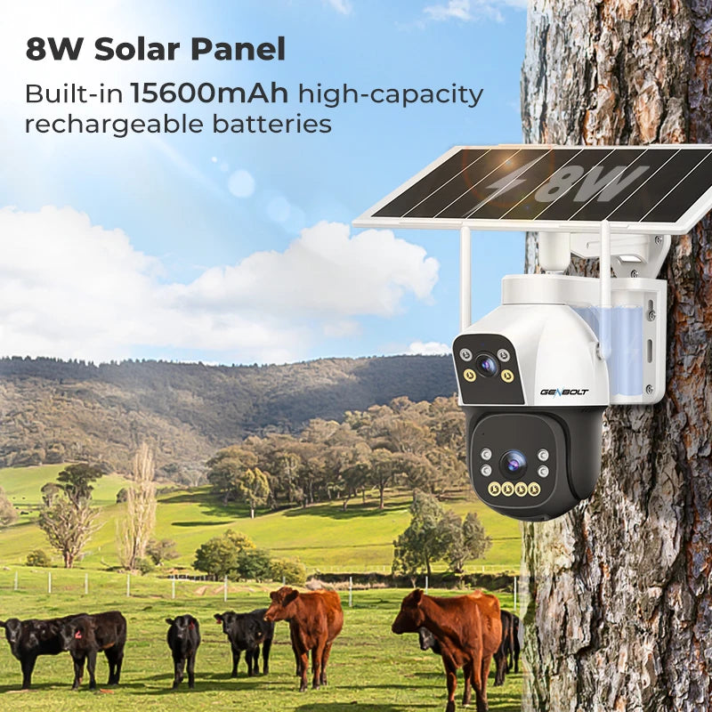 GENBOLT 4G AOV Cellular Solar Security Camera Outdoor Wireless, AOV 7/24 Recording 3MP+3MP No WiFi IP Surveillance Camera with Sim Card, 8W 15600mAh Battery Operated LTE Camera CCTV
