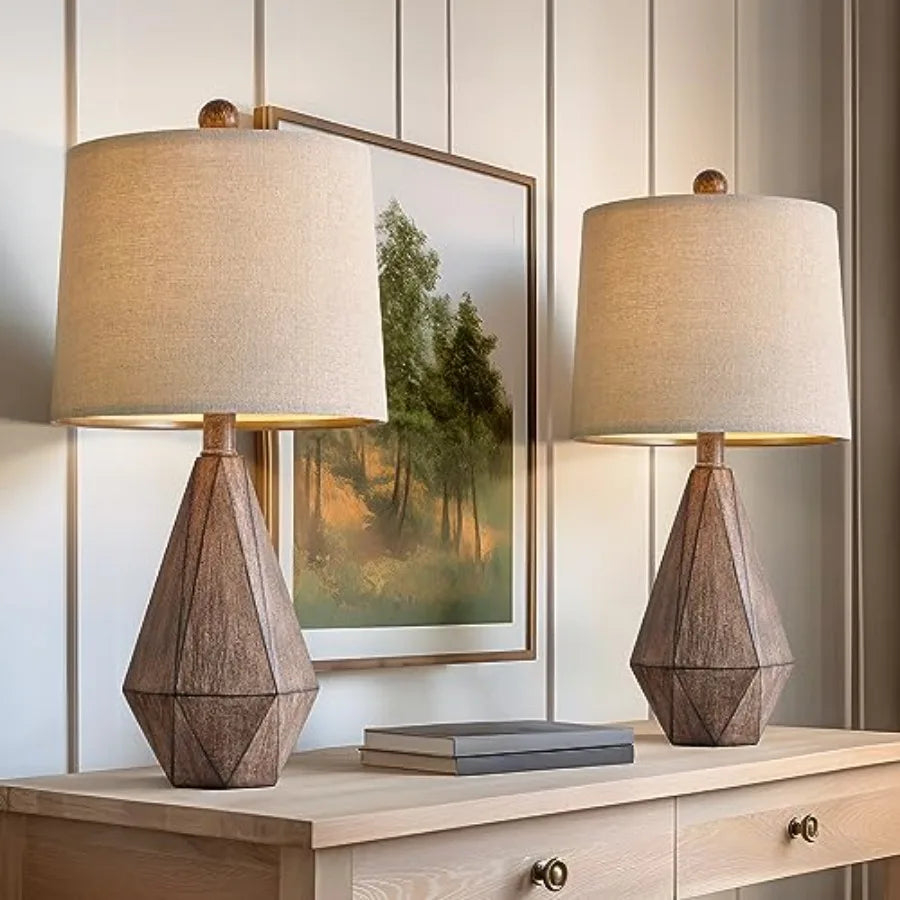 20.25" Retro Farmhouse Table Lamp Set of 2 - Living Room and Bedroom Rustic Linen Bedside Nightstand Lamps for,Study, Office -