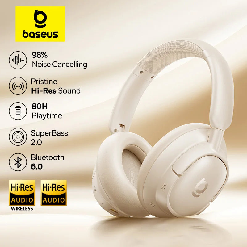 Baseus Wireless Noise Canceling Over Ear Headphones Bluetooth Long Battery