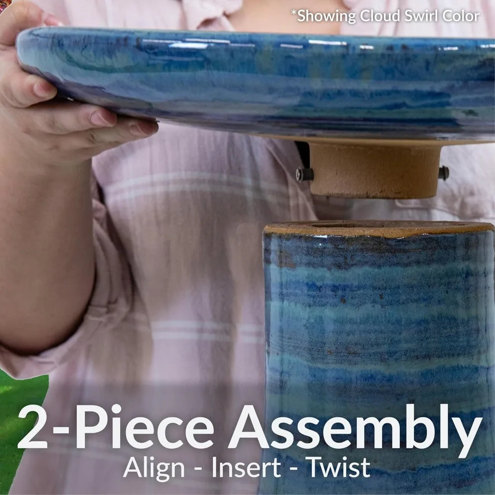 Ceramic Bird Bath Outdoor Hand-Painted Bowl UV Frost-Resistant Finish