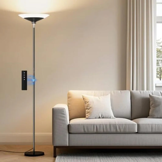 Torchiere Floor Lamp - 72" Tall LED Standing Lamp with Remote/Button Control, 1800Lm, 3000-6500K, 30W Dimmable Modern Corner Fl