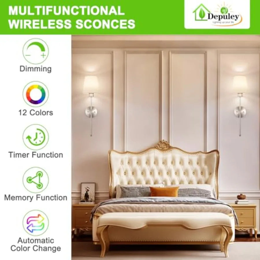 Battery Operated Wall Sconce: Wireless Wall Lights with Remote for Bedroom - 1 Colors Rechargeable Wall Lamp for Living Room Di
