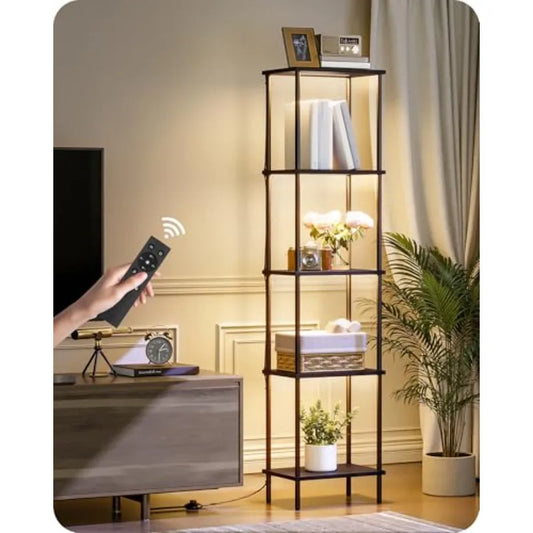 Display Shelf with Light, 5-Tier Shelf Lamp, Corner Floor Lamp with Shelves, Dimmable LED Floor Lamp for Living Room with Remot