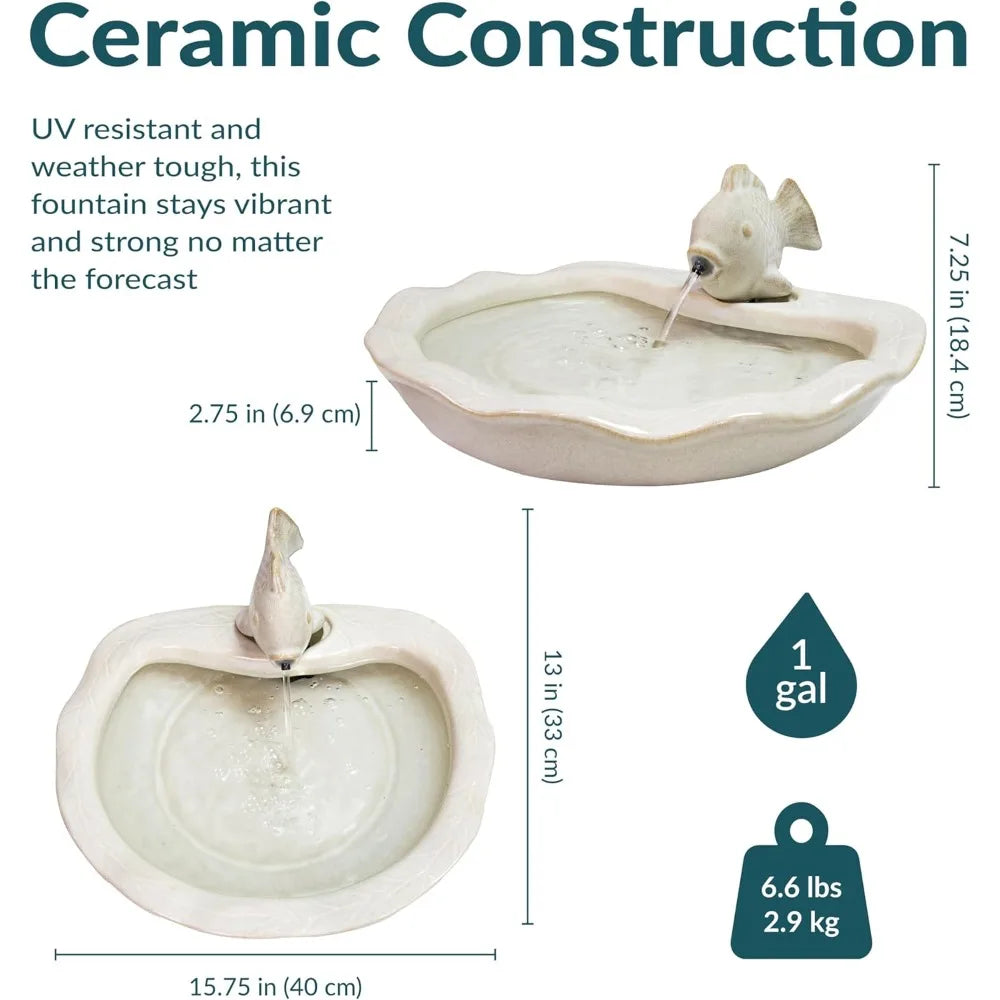 Glazed Ceramic Fish Outdoor Garden Fountain for Patio and Deck