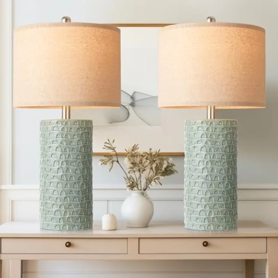 23" Modern Ceramic Table Lamp Set of 2, Table Lamps for Living Room, Rustic Farmhouse Bedside Lamps Nightstand lamp for Bedroom
