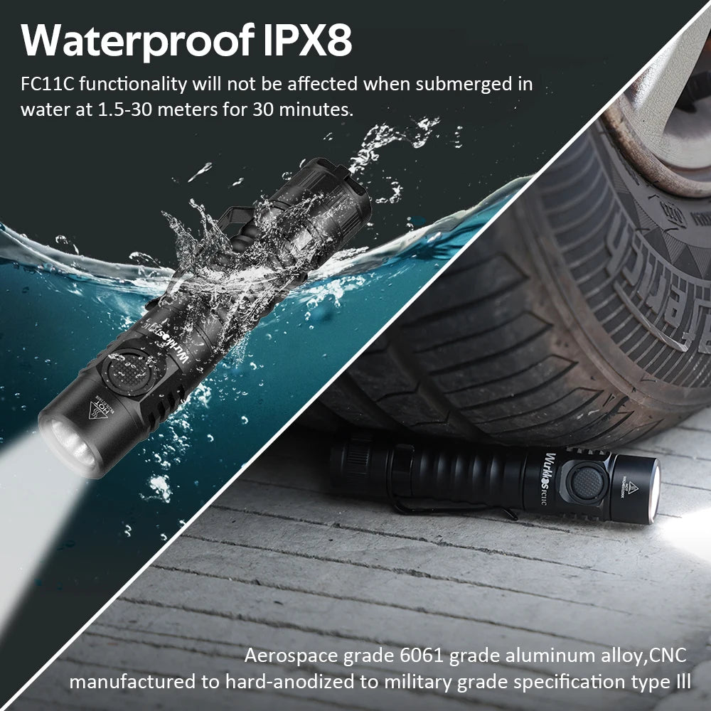 USB-C Rechargeable EDC 18650 Flashlight Max Output 1200 LM IP68 Waterproof Magnetic Tail Hiking Travel light