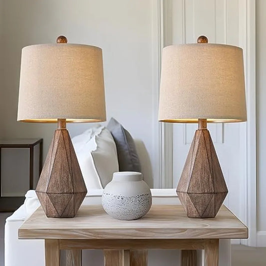 20.25" Retro Farmhouse Table Lamp Set of 2 - Living Room and Bedroom Rustic Linen Bedside Nightstand Lamps for,Study, Office -