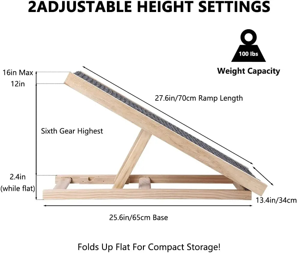 Dog Ramp Adjustable 27" Long for Dogs and Cats for Couch or Bed with Anti-Slip Paw Traction Mat 2 Height 12”to16”,Folding Flat