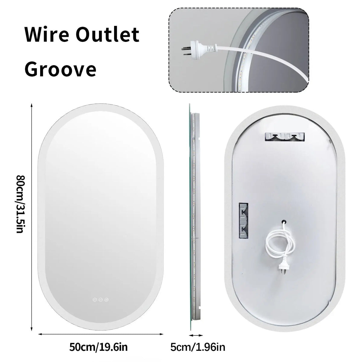 Borwart Oval Led Bathroom Mirror Dimmable Anti Fog Wall Mounted