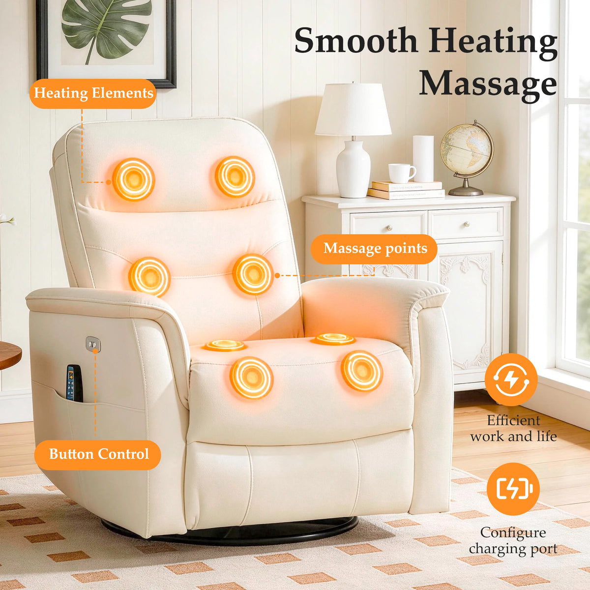 Kerdom Leather Power Lift Recliner With Vibration Massage