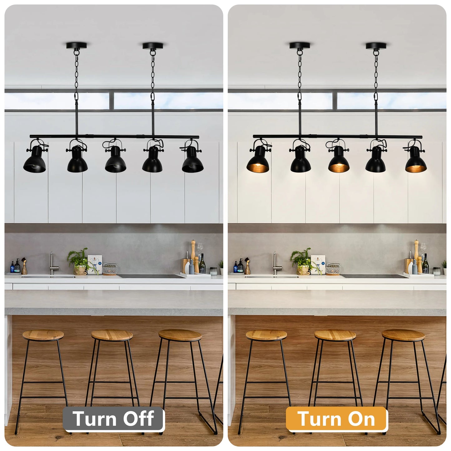 Five Light Kitchen Island Chandelier Linear Pendant Light Adjustable Angles
