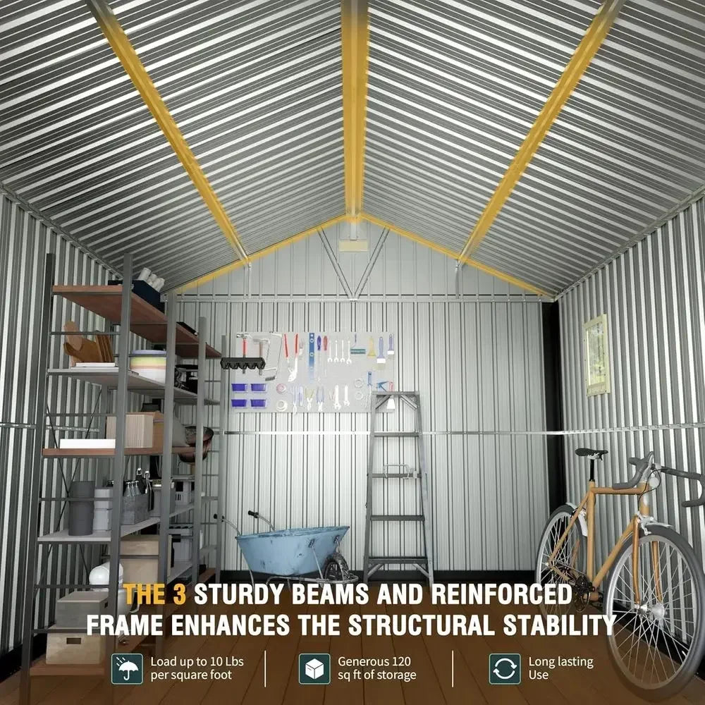Outdoor Metal Storage Shed With Lockable Door And Two Windows
