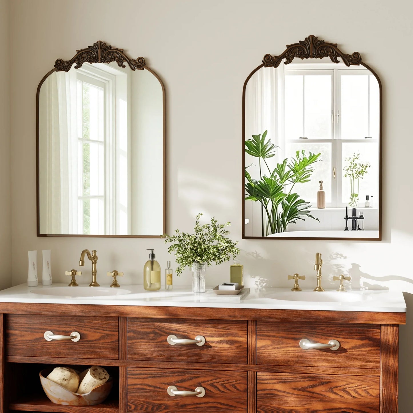 BEAUTYPEAK Classic Wall Decor Mirror Arched Metal Vintage Bathroom Mirror