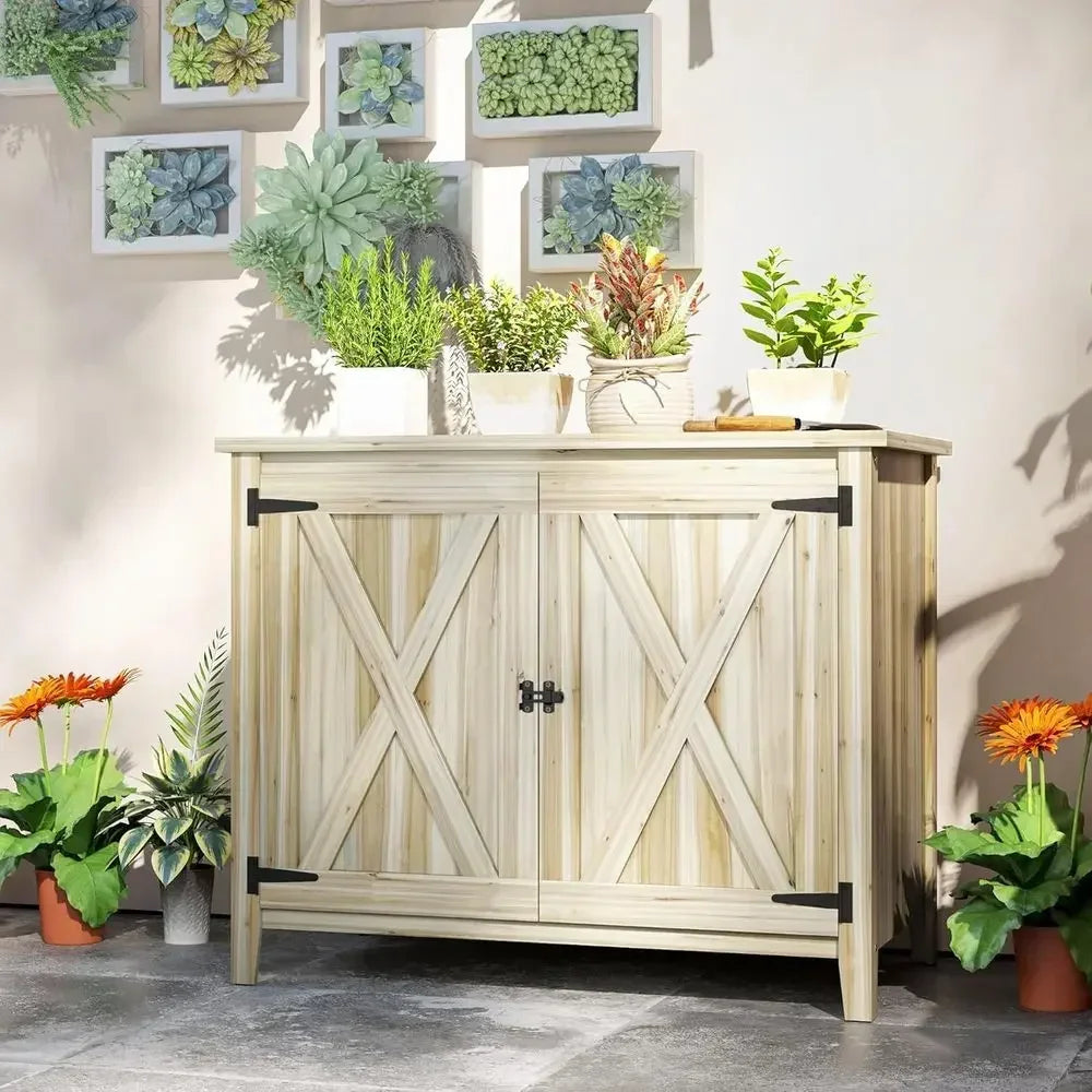 Weatherproof Wood Outdoor Storage Cabinet With Dual Doors